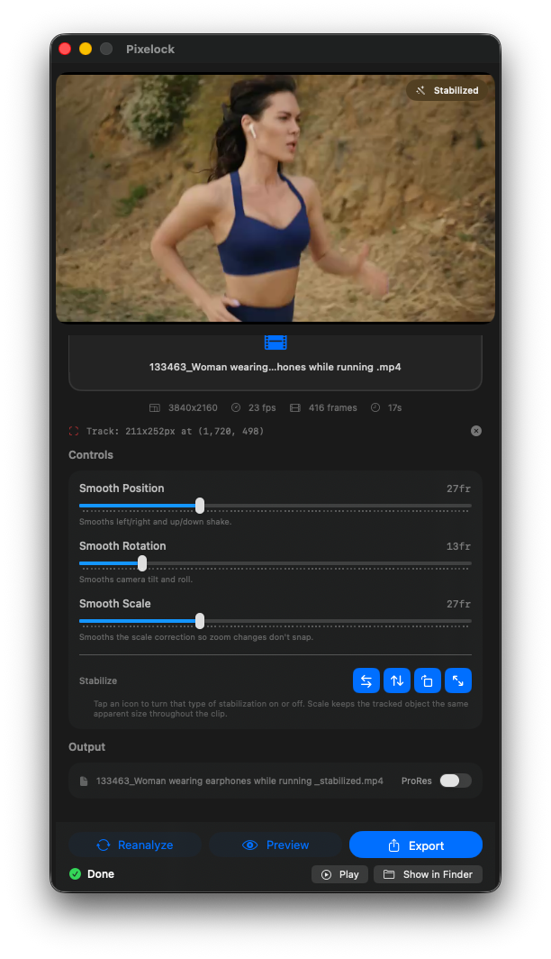 Preview stabilized result