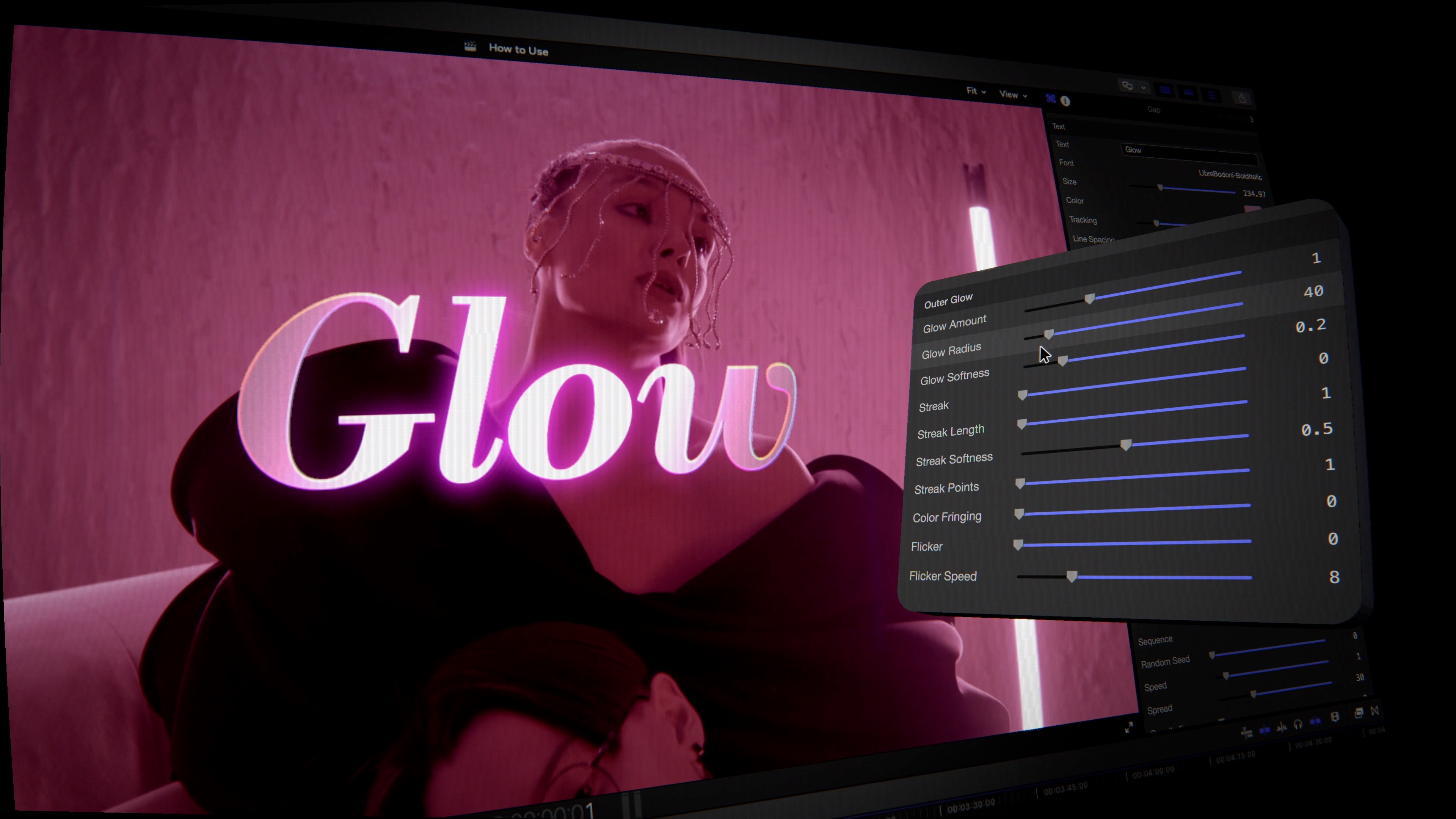 TextLight glow and anamorphic streaks — neon finish and lens flares for Final Cut Pro titles